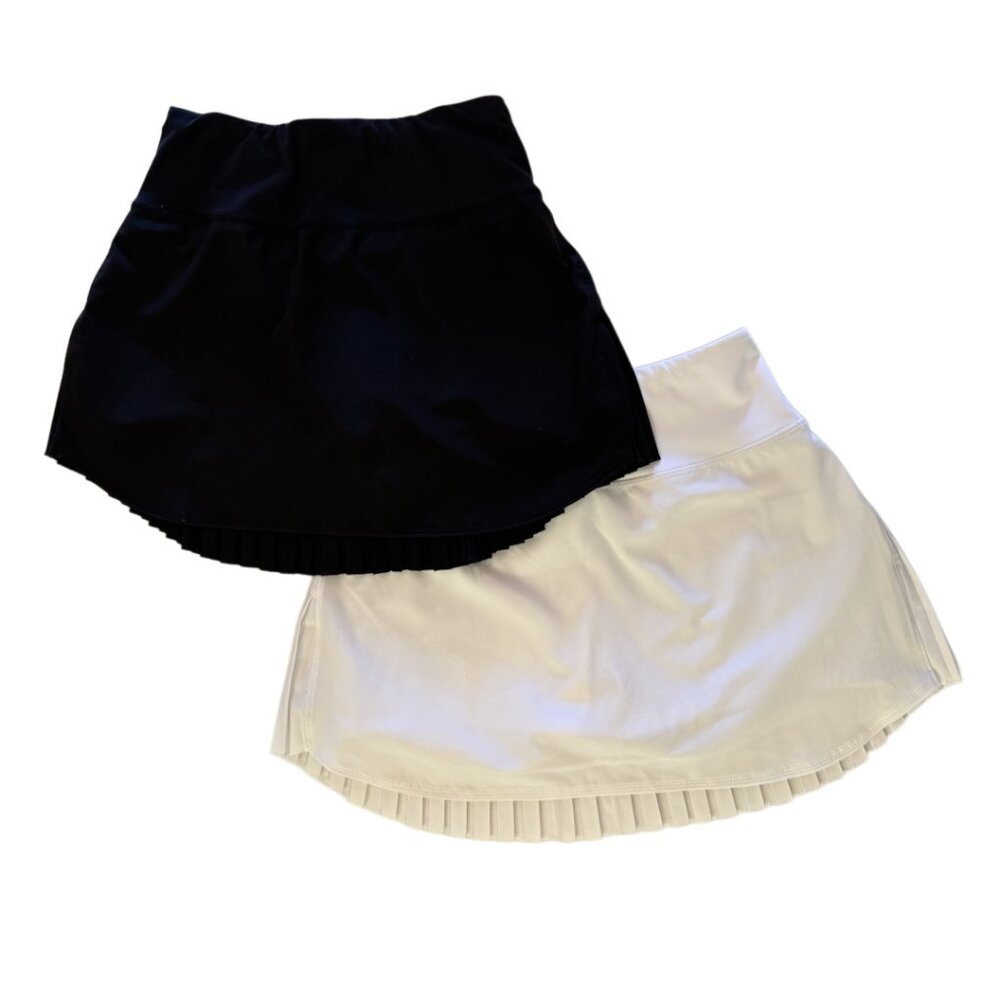 2 Women's High-Waisted Pleated Running/Pickleball/Tennis Skort - 1-Black 1-White